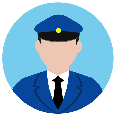 Circular worker avatar icon illustration (upper body) / police man, bus driverのイラスト素材