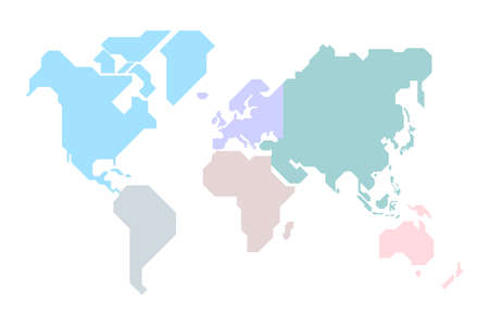 Simplified world map drawn with sharp straight lines (different colors for each continent)のイラスト素材
