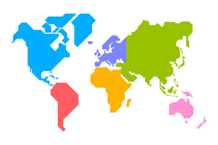 Simplified world map drawn with sharp straight lines (different colors for each continent)のイラスト素材