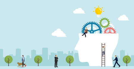 Banner Illustration of gear as a metaphor for the human brain ( Business , AI and inspiration )