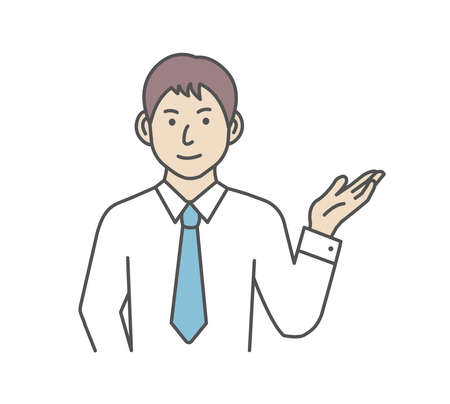 Vector illustration of a young businessman introducing or navigatingのイラスト素材