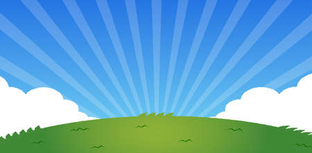 Blue sky and grass Square banner illustration | text spaceのイラスト素材