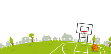 Grass square ( basketball court ) vector banner illustration | landscape typeのイラスト素材