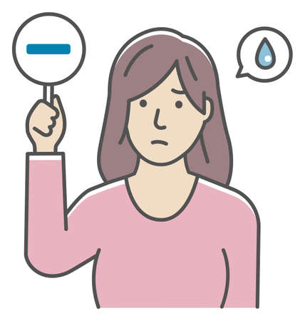 Young woman showing placards illustration ( minus mark )のイラスト素材