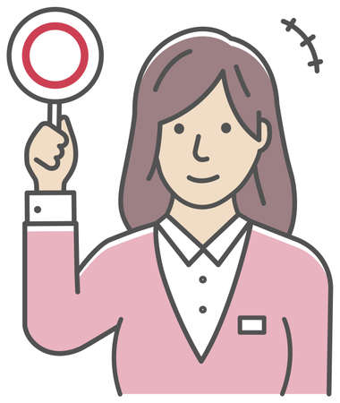 Business woman showing placards illustration ( empty mark | OK mark in Japan )のイラスト素材