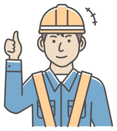 Male blue collar worker gesture illustration | thumb up, OKのイラスト素材
