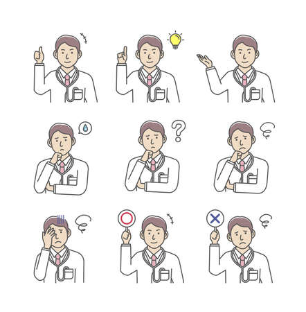Young male doctor gesture variation illustration setのイラスト素材