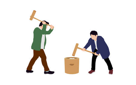 Silhouette men ( rice cake pounding | Japanese traditional new yearâs event ) vector illustrationのイラスト素材