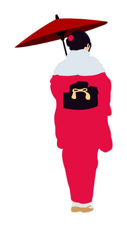 Silhouette woman (with Japanese kimono ) vector illustrationのイラスト素材