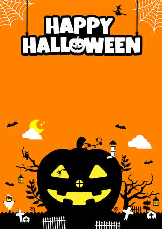 Halloween motif pumpkin house banner illustration with costume kidsのイラスト素材