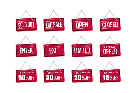 Discount icon illustration set for ecommerce site etc. (hanging signboard motif )のイラスト素材