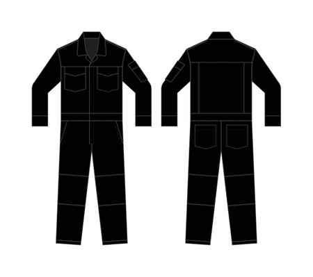 Long sleeves working overalls ( Jumpsuit, Boilersuit ) template vector illustration | blackのイラスト素材