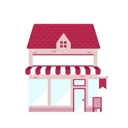cartoon small shop flat design illustration (front view)のイラスト素材