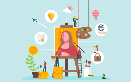 NFT ( non-fungible token ) concept web banner  illustrationのイラスト素材