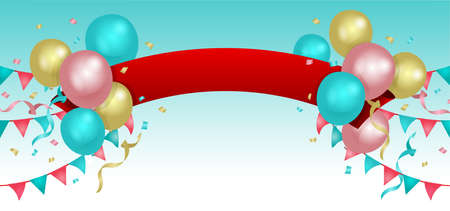 Balloons and ribbon banner vector illustration ( text space )のイラスト素材