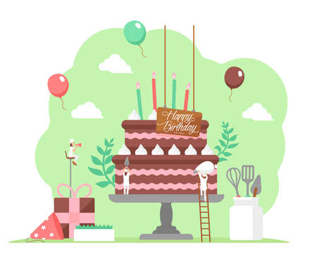 Happy birthday ( birthday cake motif ) vector illustrationのイラスト素材