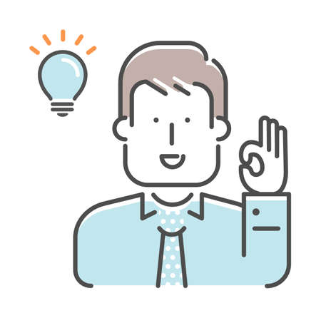 Simple business man (upper body)  gesture illustration  | OK, good, agreeのイラスト素材