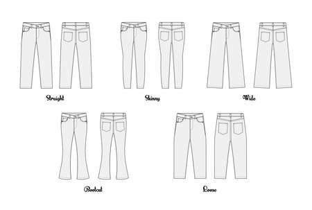 Jeans illustration template set of various shapesのイラスト素材