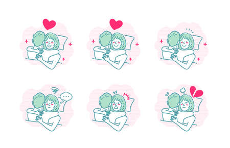 Embraces loving couple vector illustration set ( Emotional variations )のイラスト素材