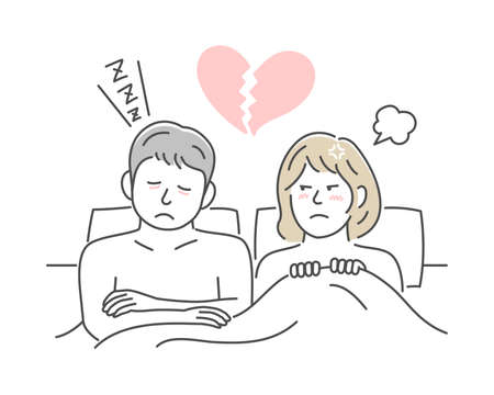 Vector illustration of a young couple in bed | tired, fatigueのイラスト素材