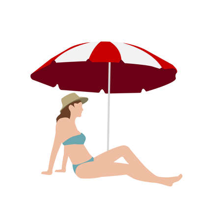 Vector illustration with summer vacation as a motif ( Woman sitting on the beach side )のイラスト素材