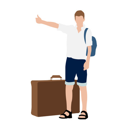 Vector illustration with travel motif ( A man hitchhiking )のイラスト素材