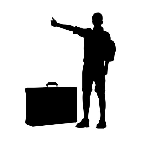 Vector illustration with travel motif ( A silhouette man hitchhiking )のイラスト素材