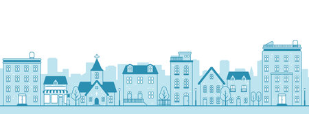 Modern cityscape, town street flat vector illustrationのイラスト素材