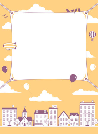 Modern cityscape, town street vector banner illustration ( text space )のイラスト素材