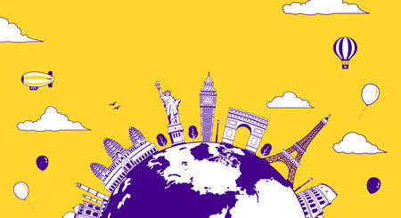 Travel, vacation, sightseeing banner vector illustration ( world famous buildings / world heritage )