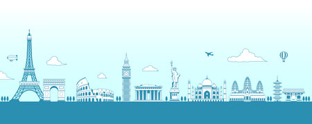 World heritage / famous landmark buildings vector illustration ( side by side )のイラスト素材