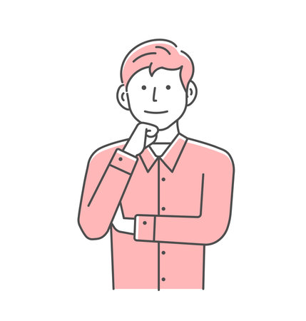 Vector illustration of a young man listening and thinking (positive image)のイラスト素材