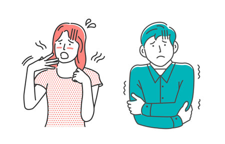 Vector illustration set of people feeling hot and coldのイラスト素材