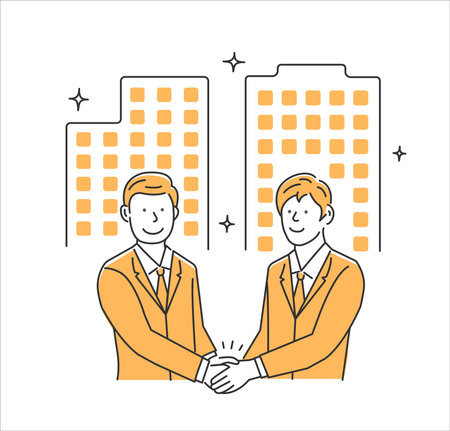 Vector illustration of businessmen shaking hands ( business partnership / cooperation )のイラスト素材