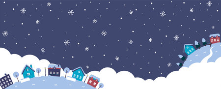 Fantasy planet web banner illustration in winter landscape (with space for your design and text)のイラスト素材