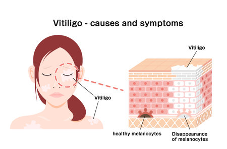 Causes and symptoms of Vitiligo vector illustrationのイラスト素材