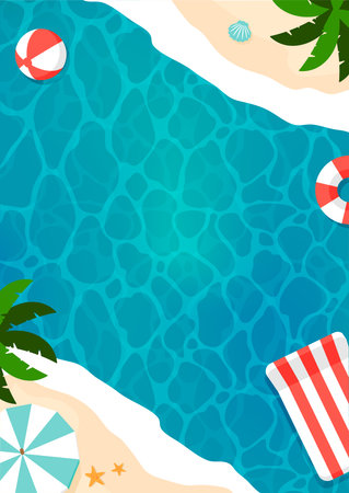 Summer beach vector  banner illustration (overlooking view )のイラスト素材