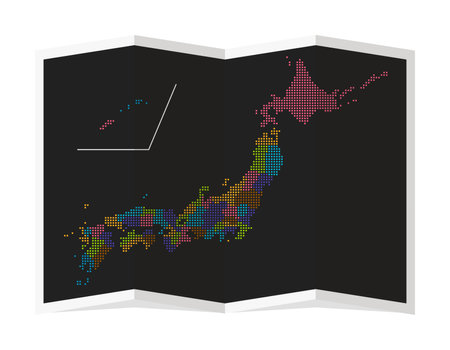 Vector illustration of four-fold Japan map ( dot pattern ) | Colors are changed for each prefectureのイラスト素材