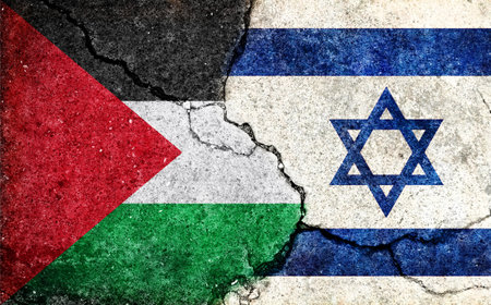 Israel vs Palestine  (War crisis , Political  conflict). Grunge country flag illustration (cracked concrete background)の写真素材