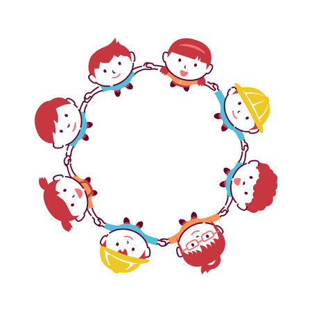 Vector illustration of children holding hands and looking up at the sky ( with text space )のイラスト素材