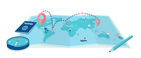 Big world map and travel vector illustration