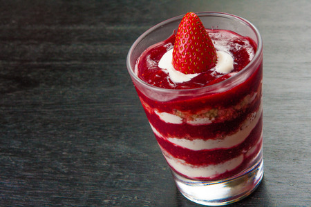 Sweet Strawberry Dessert with milk cream or yogurtの写真素材