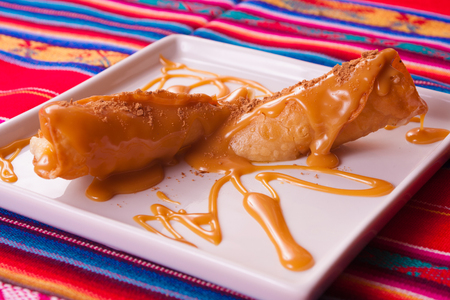 Churros Dessert with dulce de leche and cinammonの写真素材