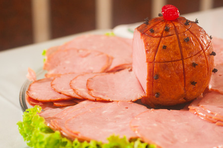 Smoked Christimas Ham  Sliced with lettuce and blackhead