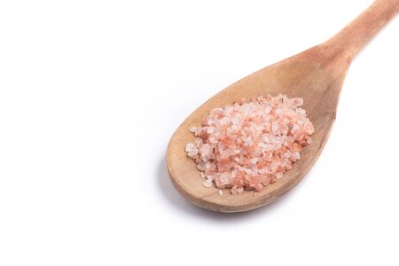 Himalayan pink salt in white backgroundの写真素材