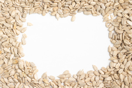 Sunflower Seeds Frame isolated in white backgroundの写真素材