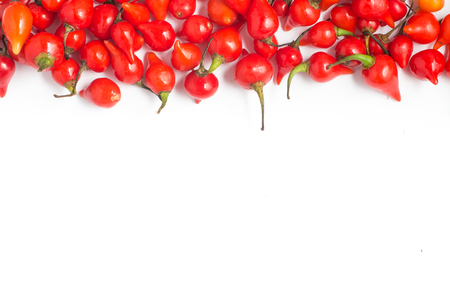 Biquinho Pepper frame. Capsicum Chinense isolated in white backgroundの写真素材