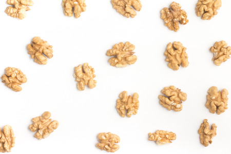 Walnuts background photo isolated on white backgroundの写真素材