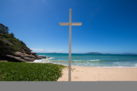 Cross on the beach, Buzios, Brazil, Caravelasの写真素材