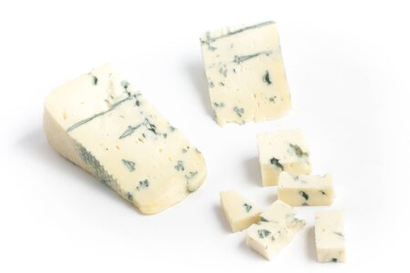 Slice of Gongonzola Cheese. Roquefort isolated on white backgroundの写真素材